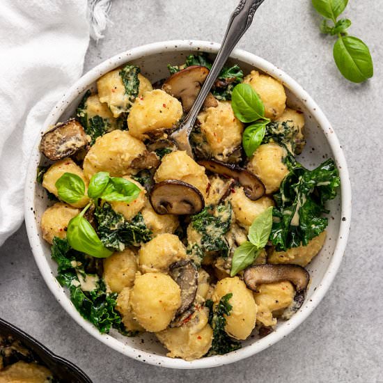 Vegan Gnocchi with Mushrooms & Kale - Recipe photo by ShortGirlTallOrder