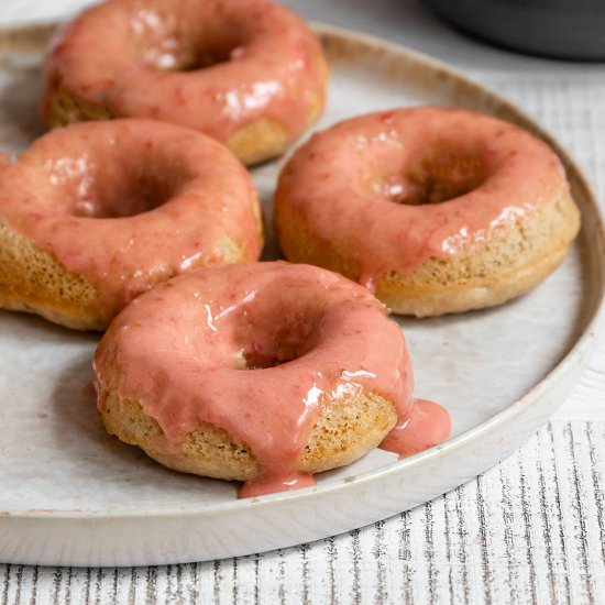 Vegan Strawberry Rhubarb Donuts - Recipe photo by ShortGirlTallOrder