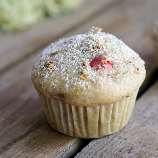 Juicy Rhubarb Elderflower Muffins - Recipe photo by Blueberry Vegan