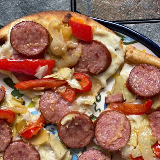 Sausage & Peppers Naan Pizza - Recipe photo by mashupmom