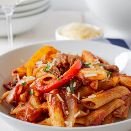 Sausage Pepper Pasta - Recipe photo by BeyondtheCoop