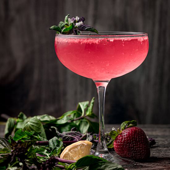 Strawberry Basil Pink Martini - Recipe photo by cookingwithwineblog
