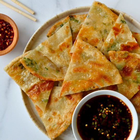 Easy Scallion Pancakes with Soy Dip - Recipe photo by justataste