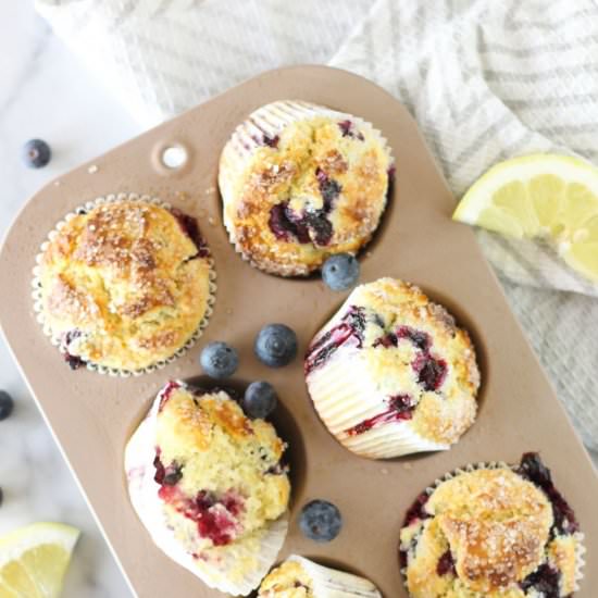 Small-Batch Lemon Blueberry Muffins - Recipe photo by DoughEyedBlog