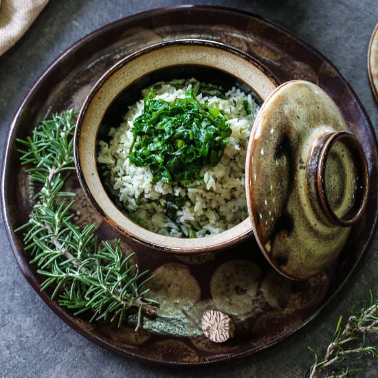 Spinach Rice With Truffle Butter - Recipe photo by thepeppercook