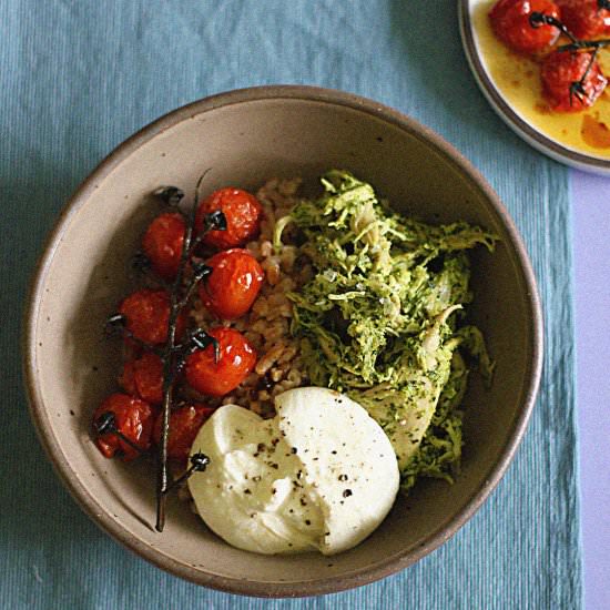 Roasted Caprese Farro Bowl - Recipe photo by Hannah Berry