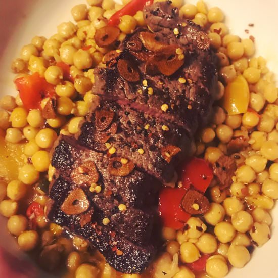 Sirloin, Charred Pepper, Chilli Oil - Recipe photo by Keeva Eats