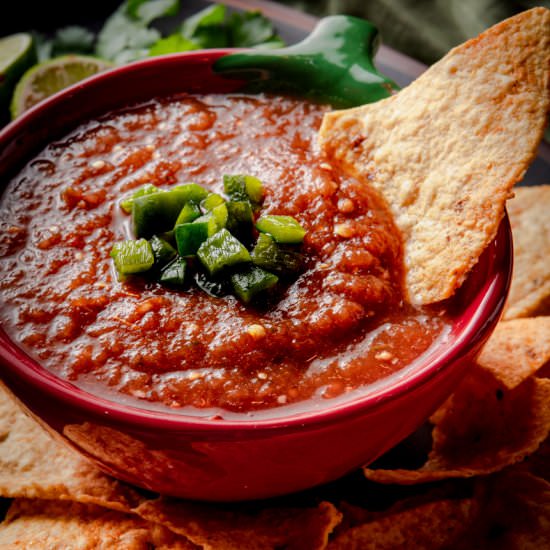 Roasted Tomato and Tomatillo Salsa - Recipe photo by cookingwithwineblog