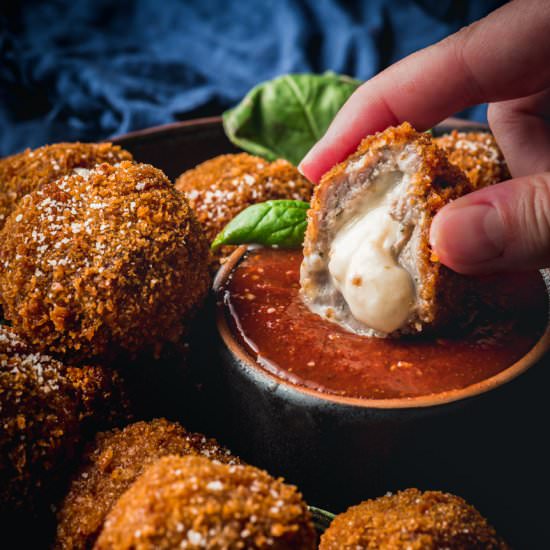 Mozzarella Stuffed Meatballs - Recipe photo by cookingwithwineblog