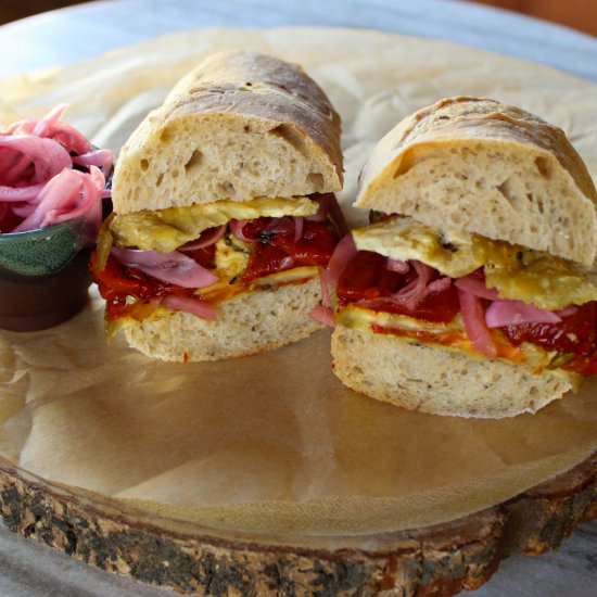 Roasted Veggie & Tahini Sandwich - Recipe photo by vegancabinlife