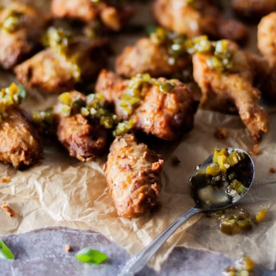 Fried Wings with Candied Jalapeños - Recipe photo by jaimieeats