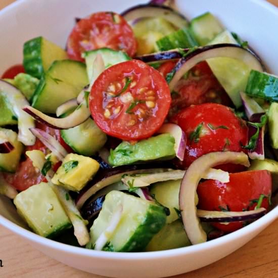 Cucumber tomato avocado salad - Recipe photo by Flavours on Plate