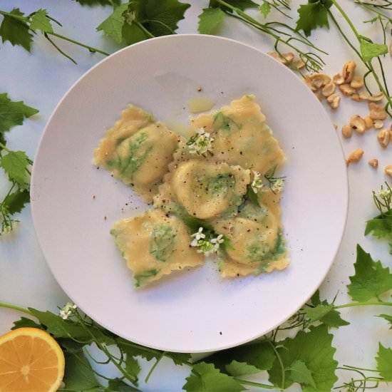 Laminated Garlic Mustard Ravioli - Recipe photo by veryveganval