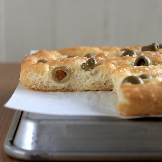 olive focaccia - Recipe photo by davebakes