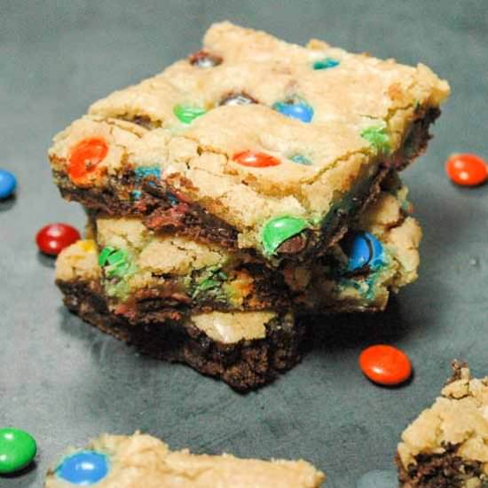 M&M Blondies | Brookie Bars - Recipe photo by WhiskingUpYum