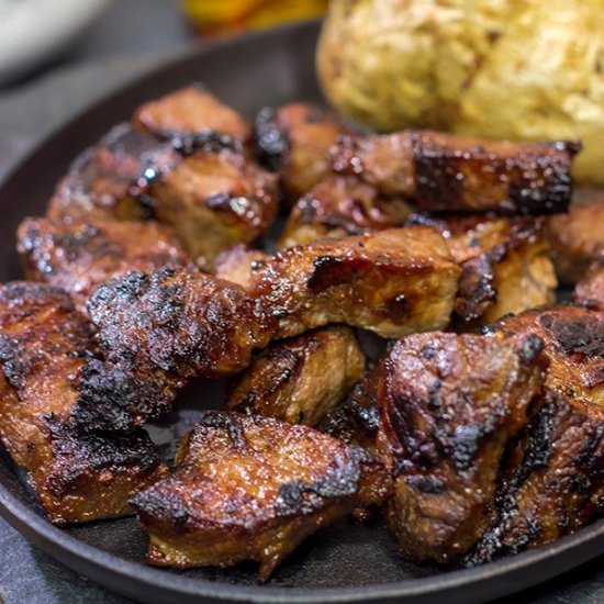 Bourbon Marinated Steak Tips - Recipe photo by spicedblog