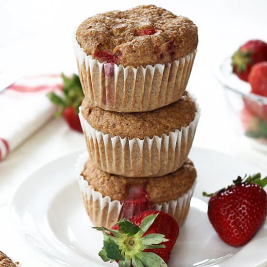 Strawberry Banana Flaxseed Muffins - Recipe photo by seekinggoodeats