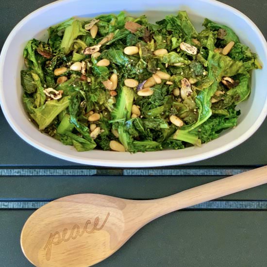 Garlic Lemon Kale With Pine Nuts - Recipe photo by Foodbyayaka