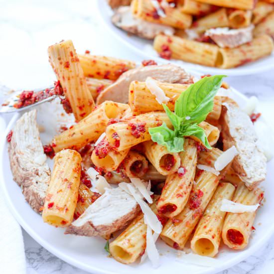 Sun Dried Tomato Pesto Pasta - Recipe photo by The Traveling Dietitian