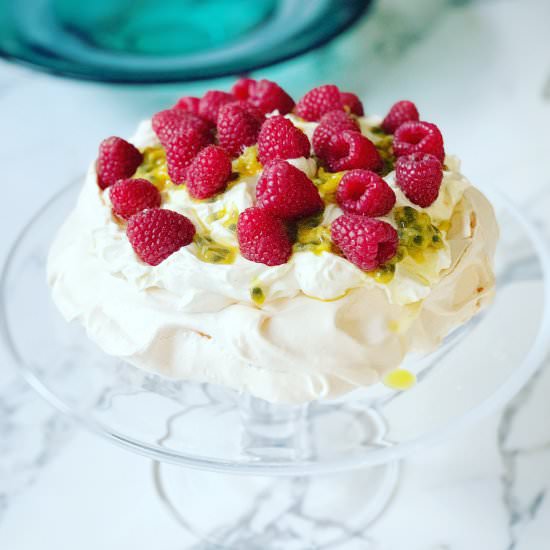 Raspberry & Passionfruit Pavlova - Recipe photo by Thescrimpycook