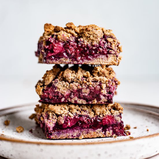 Triple Berry Tahini Crumb Bars - Recipe photo by Healthy Little Vittles