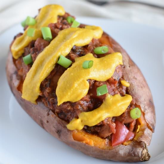 Vegan Chili Stuffed Sweet Potatoes - Recipe photo by Watch Learn Eat