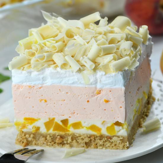 Peach Jello Lasagna - Recipe photo by omgchocolatedesserts
