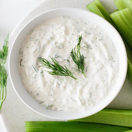 Best Vegan Tzatziki - Recipe photo by Downshiftology
