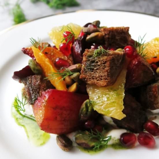 Citrus Beet Panzanella Salad - Recipe photo by olivesandlamb