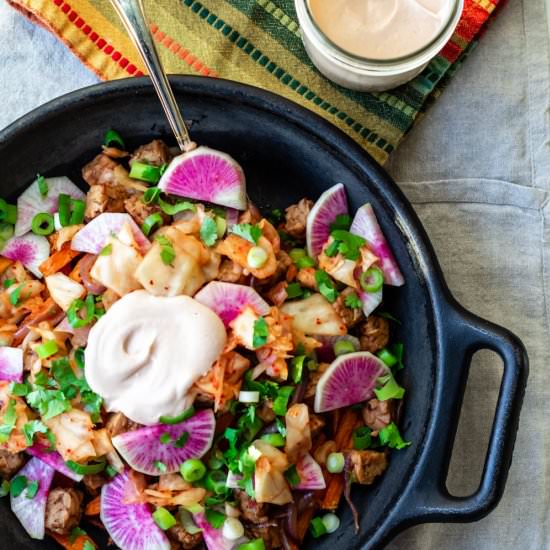 Korean Loaded Sweet Potato Fries - Recipe photo by upbeetkitchen