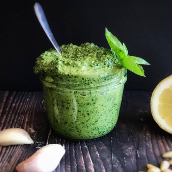 Quick Oil-Free Vegan Pesto - Recipe photo by No Sweat Vegan