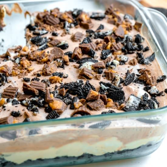 Chocolate Peanut Butter Lasagna - Recipe photo by TheDeliciousSpoon