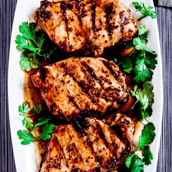 Honey Mustard Grilled Pork Chops - Recipe photo by chewoutloud