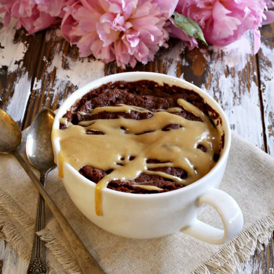 Chocolate Mug Cake with PB Sauce - Recipe photo by Hungry Couple