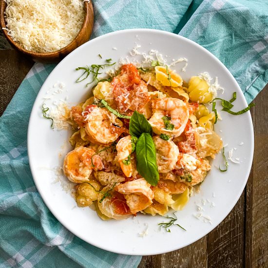 Shrimp, Tomatoes and Goat Cheese - Recipe photo by amycaseycooks