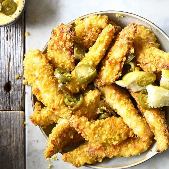 Nacho crusted chicken fingers - Recipe photo by servingdumplings