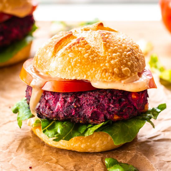 Easy Beet & Black Bean Burgers - Recipe photo by vancouverwithlove