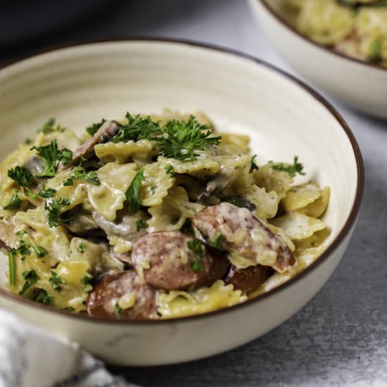 Creamy Sausage Pasta with Mushrooms - Recipe photo by thetravelpalate