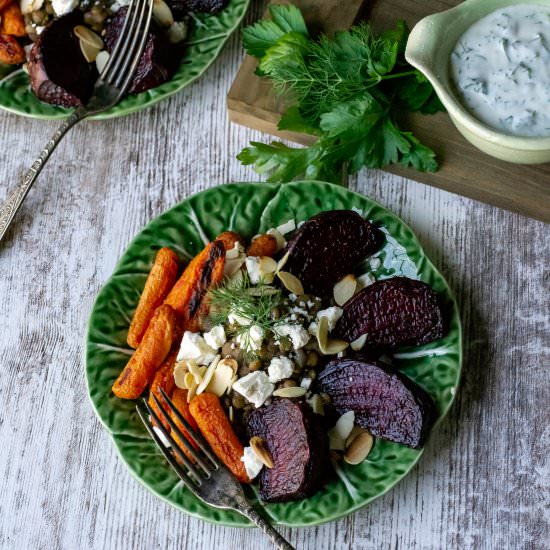Roasted Veggie Lentil Salad - Recipe photo by whattheforksfordinner