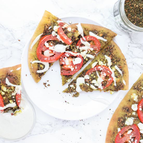 Za'atar Pizza - Recipe photo by The Traveling Dietitian
