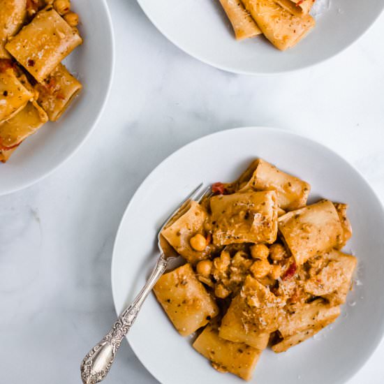 Chickpea Pesto Pasta - Recipe photo by American Home Cook