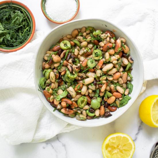 Easy Bean Salad with Olives & Herbs - Recipe photo by Sarah Gold Nutrition