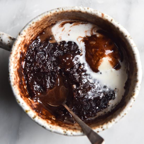 Vegan, gluten free choc mug cake - Recipe photo by georgeats