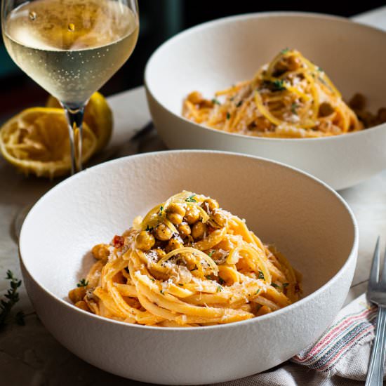 Double Lemon Linguine w Chickpeas - Recipe photo by rhubarbandcod