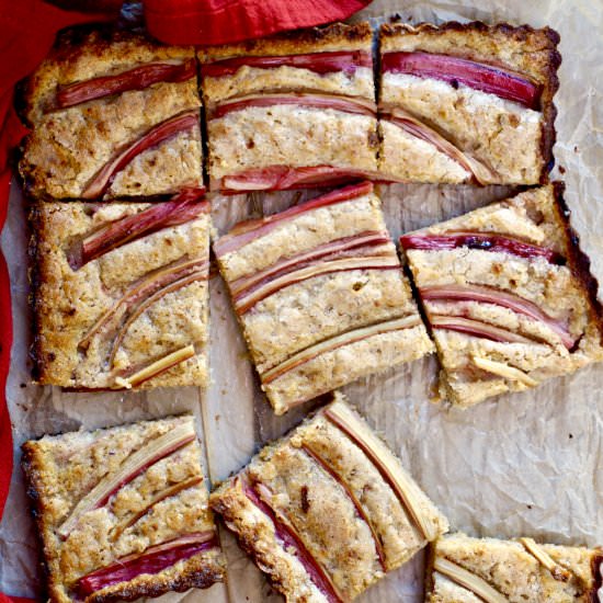 Rhubarb-Almond Snacking Cake - Recipe photo by simmerandsauce