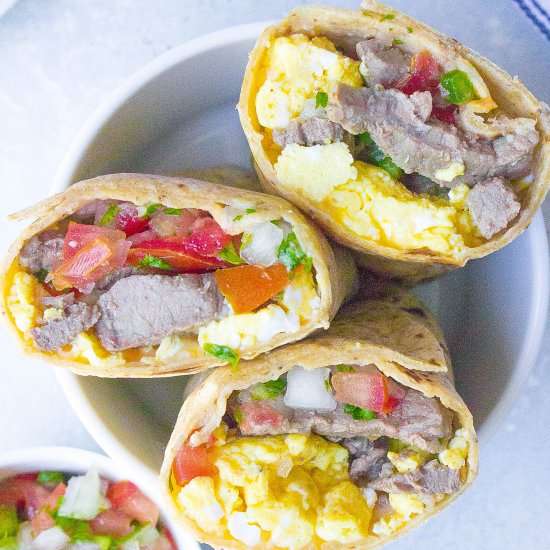 Steak and Egg Breakfast Burritos - Recipe photo by Kathryns.kitchen.blog