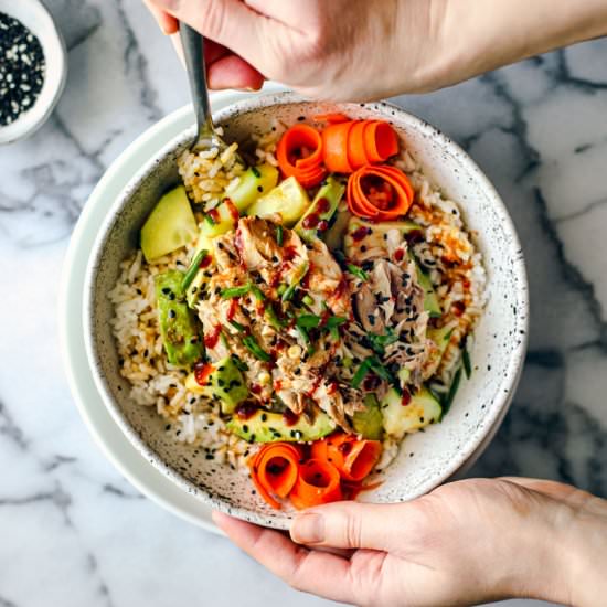 sesame ginger rice bowl + mackerel - Recipe photo by killingthyme