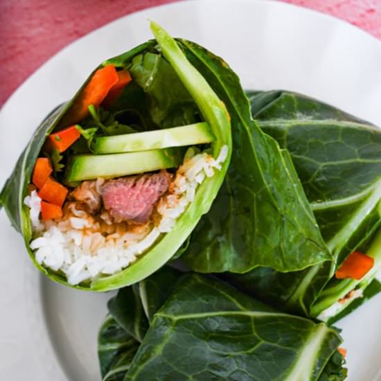 Korean Beef Collard Green Wraps - Recipe photo by theseasonaljunkie