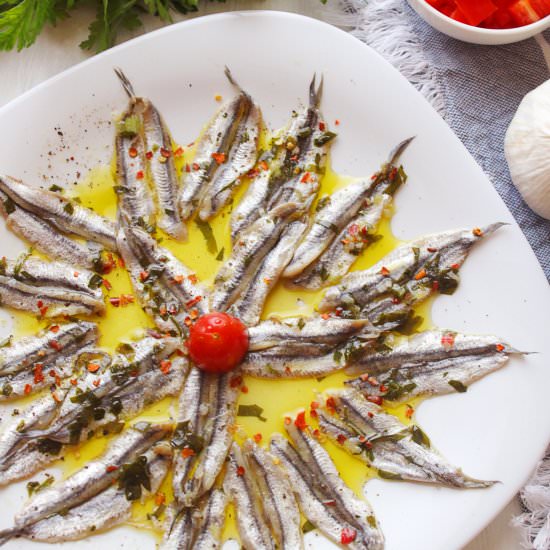 Marinated Fresh Cured Anchovies - Recipe photo by Sylia from 30 Days of Greek Food