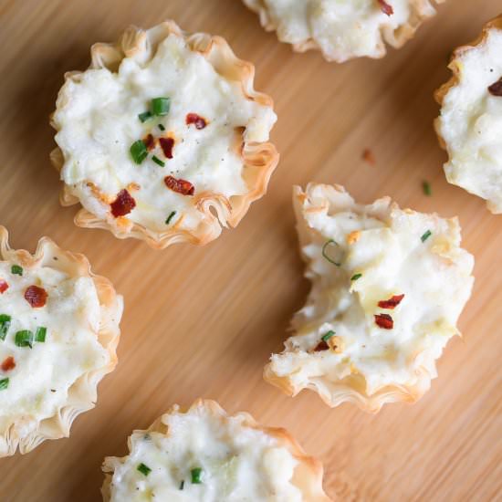 Artichoke Dip Phyllo Cups - Recipe photo by peasandcrayons